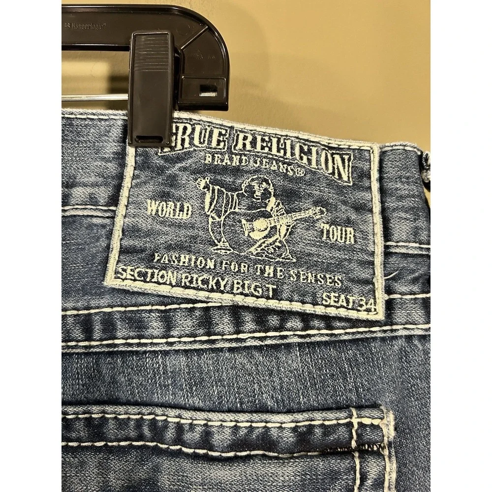 True Religion Jeans Section Ricky Giant Big T Seat 34 Y2K USA Mens Sz 44x33